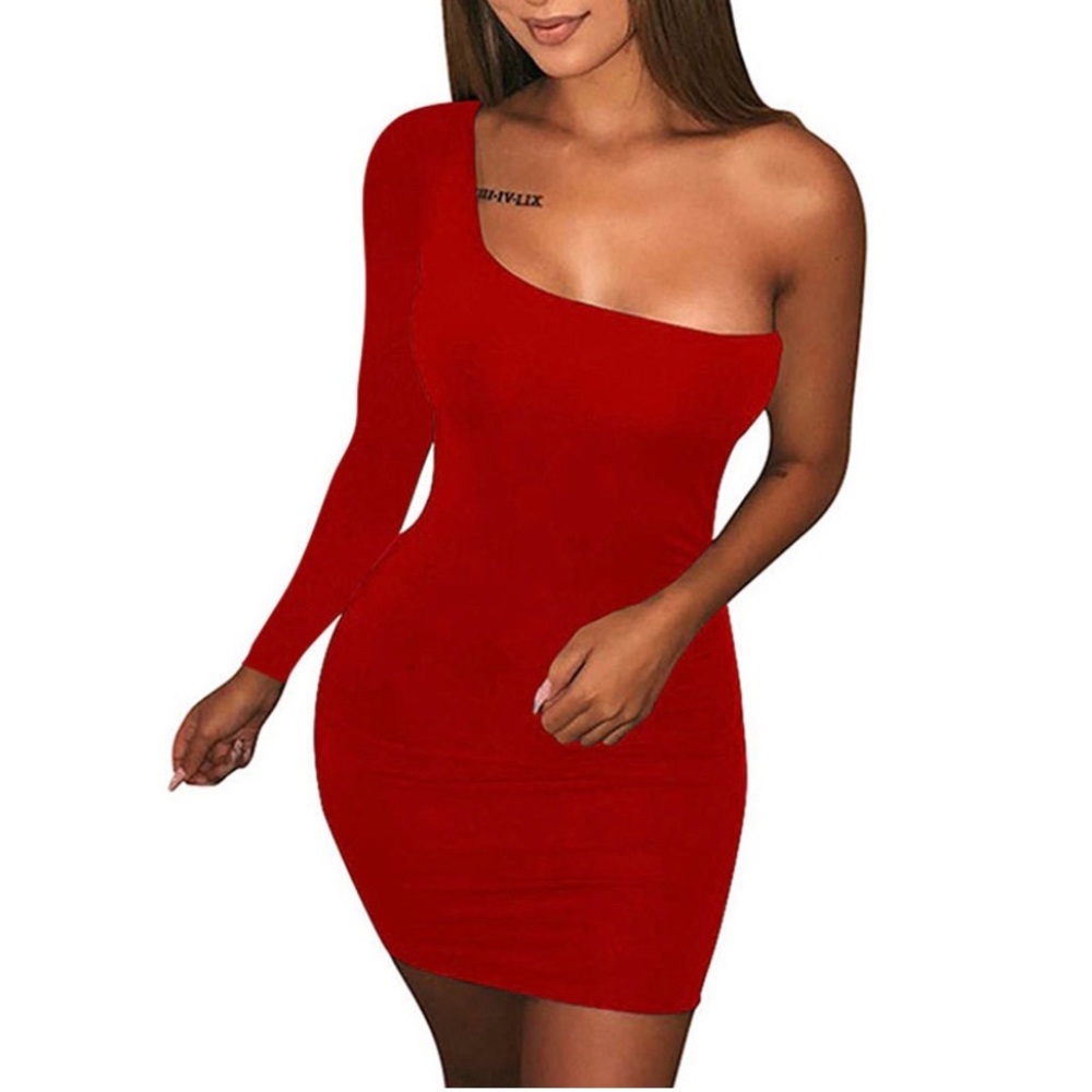 One Shoulder Bodycon Dress Long Sleeve/Sleeveless
